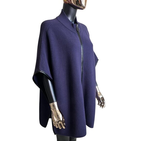 Chicos Purple Ruana Poncho Cape Sweater Zip Front Faux Leather Accent Trim S/M - Picture 6 of 12